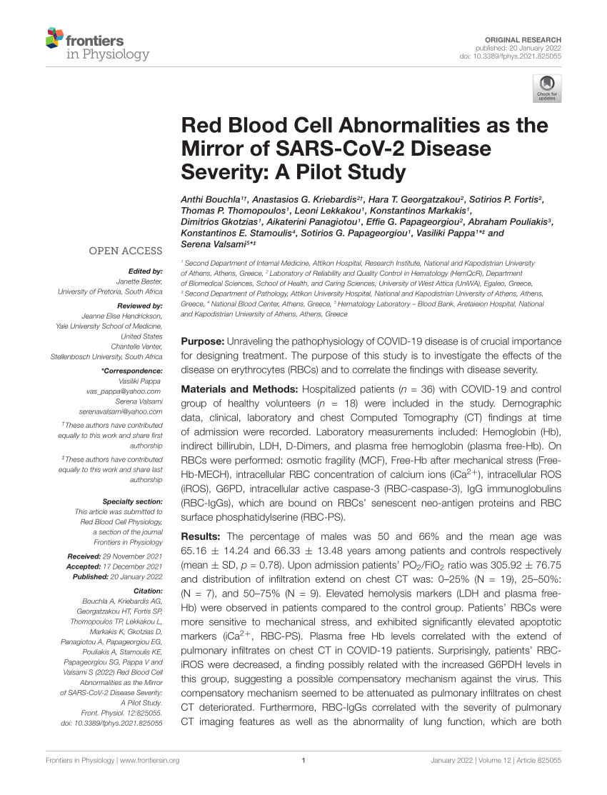 PDF Red Blood Cell Abnormalities as the Mirror of SARS CoV 2  