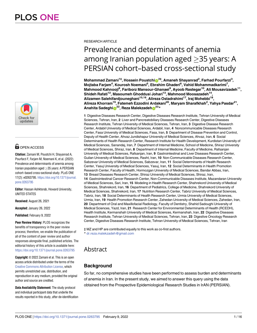 Pdf Prevalence And Determinants Of Anemia Among Iranian Population Aged ≥35 Years A Persian 7021