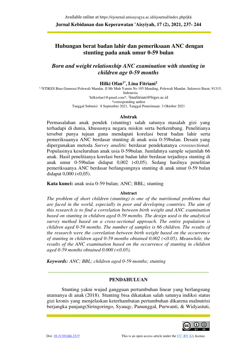 (PDF) Hubungan berat badan lahir dan pemeriksaan ANC dengan stunting