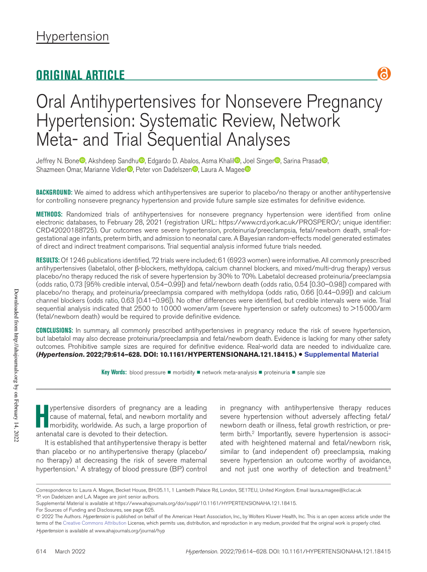 Oral Antihypertensives for Nonsevere Pregnancy Hypertension