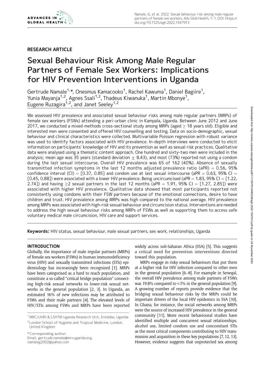 Pdf Sexual Behaviour Risk Among Male Regular Partners Of Female Sex Workers 1711