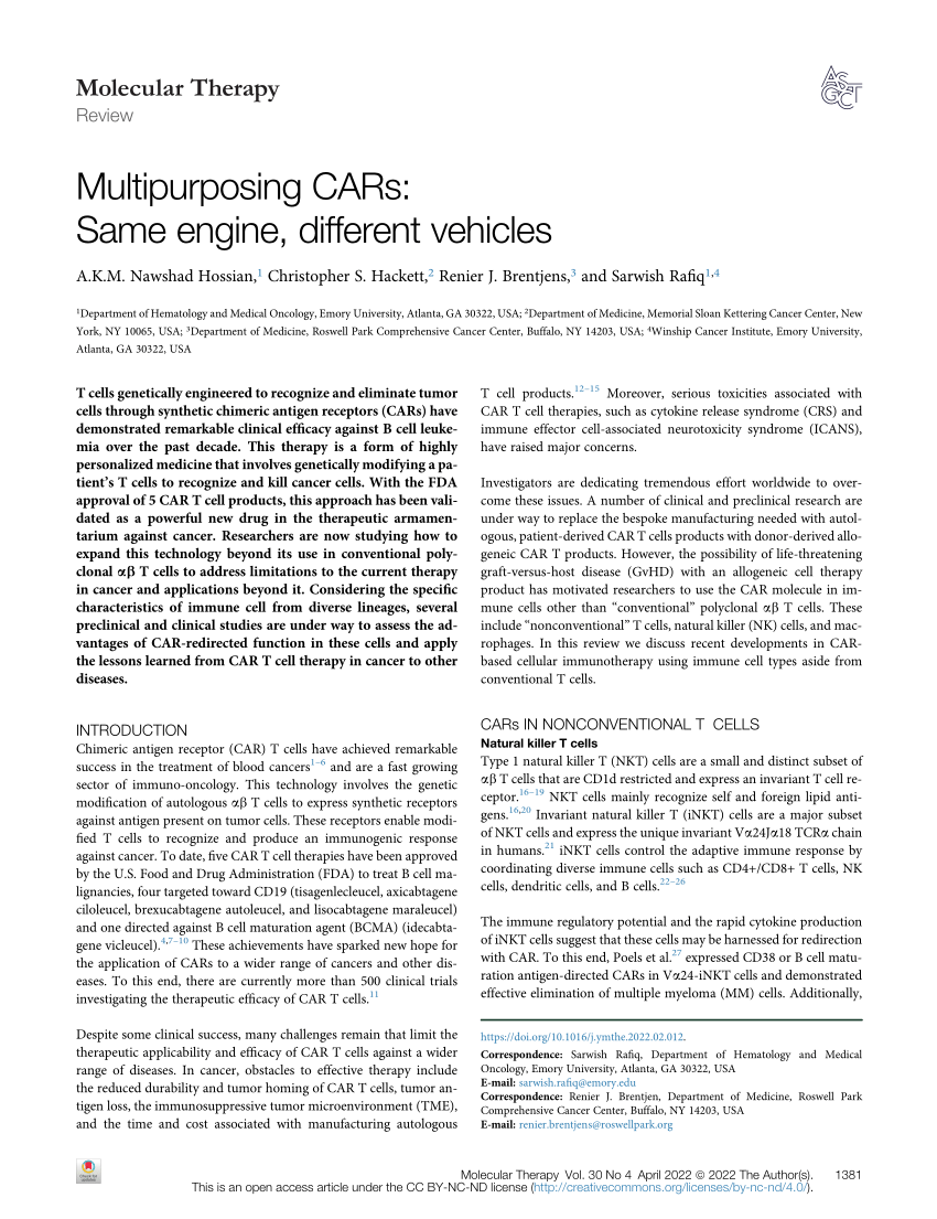 Multipurposing CARs: Same engine, different vehicles: Molecular Therapy