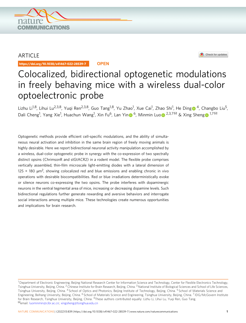 Pdf Colocalized Bidirectional Optogenetic Modulations In Freely Behaving Mice With A Wireless 