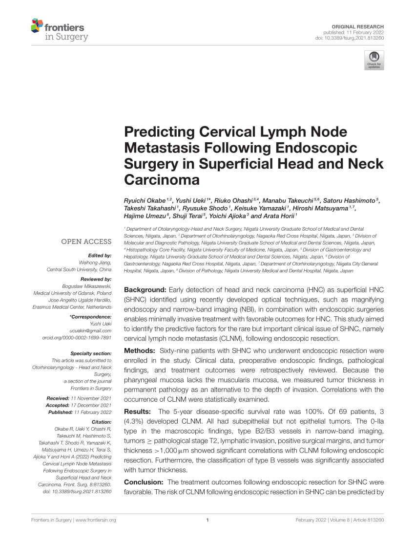 Pdf Predicting Cervical Lymph Node Metastasis Following Endoscopic