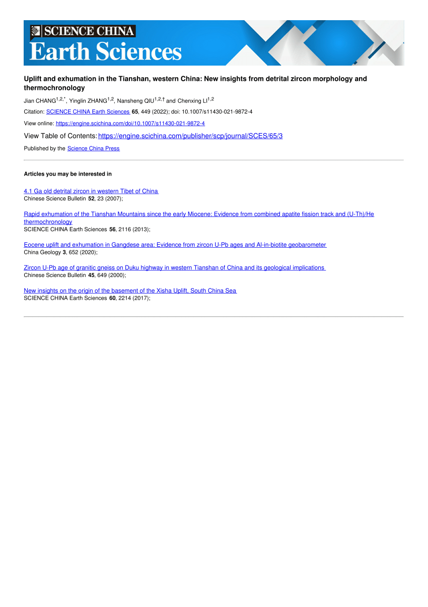 Pdf Uplift And Exhumation In The Tianshan Western China New Insights From Detrital Zircon Morphology And Thermochronology