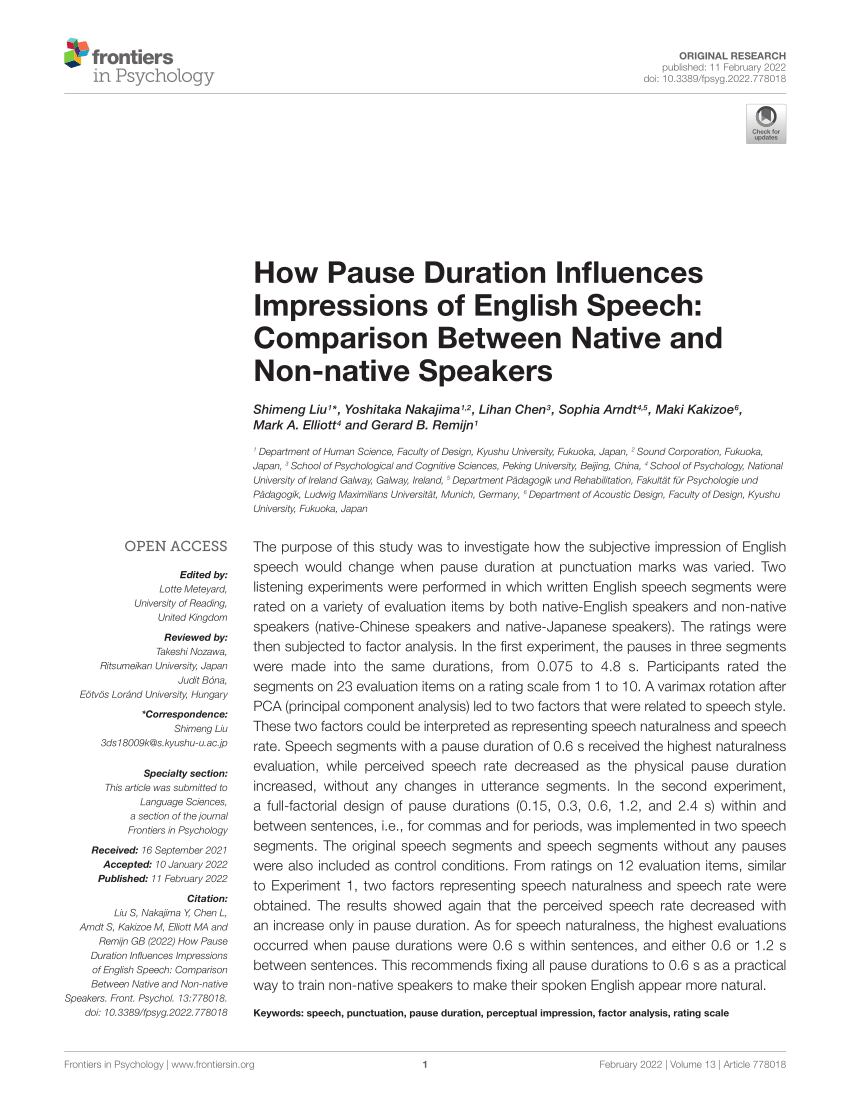 Pdf How Pause Duration Influences Impressions Of English Speech Comparison Between Native And Non Native Speakers