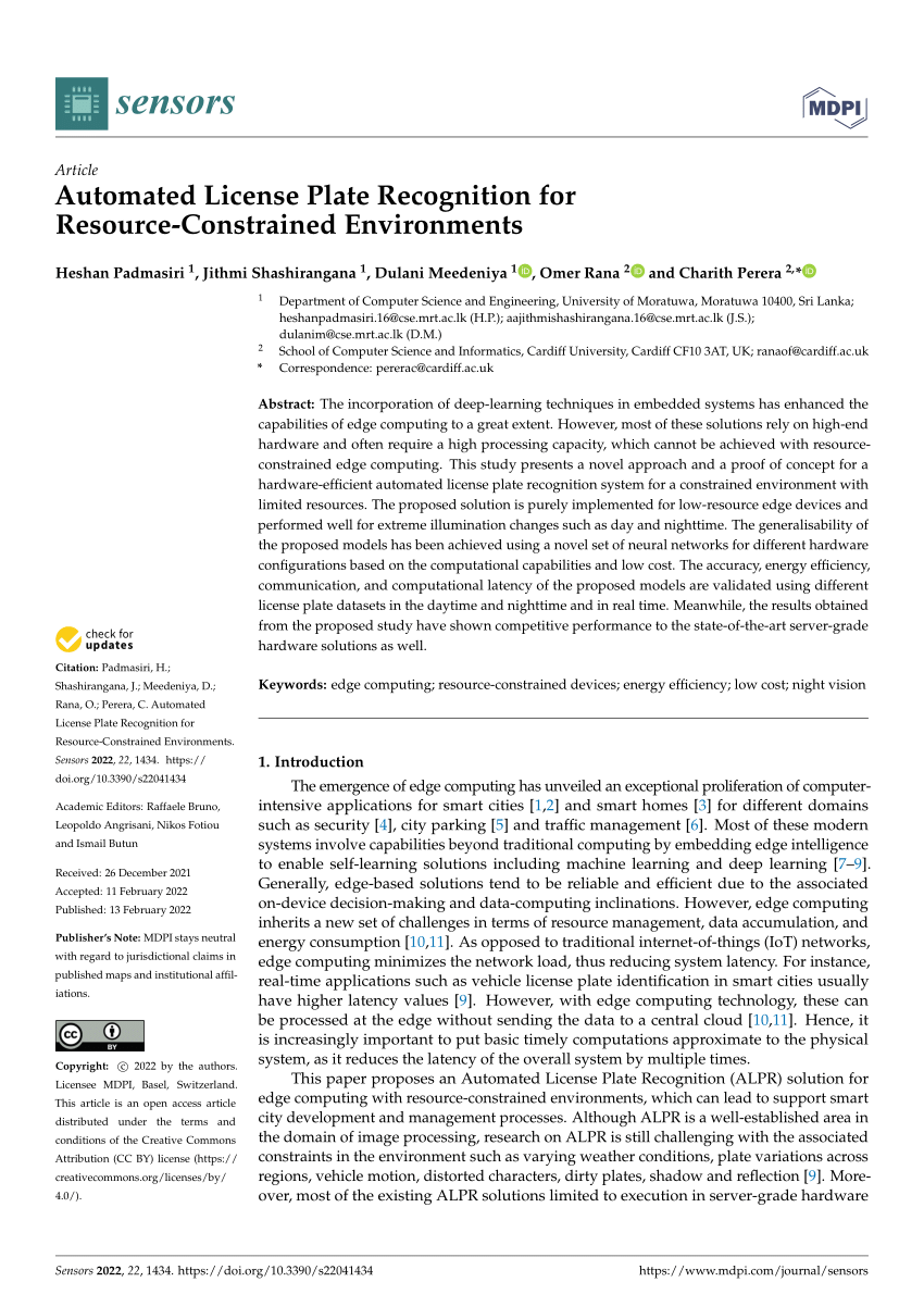 Pdf Automated License Plate Recognition For Resource Constrained Environments