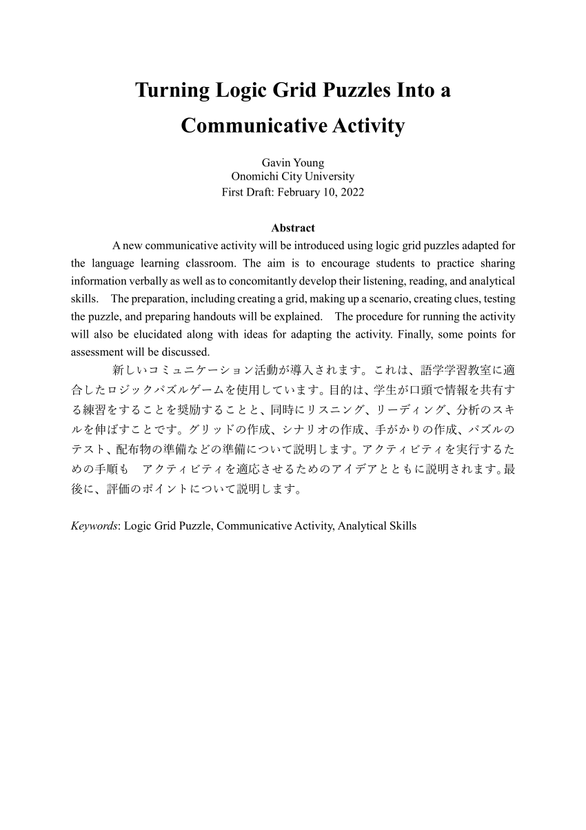 Pdf Turning Logic Grid Puzzles Into A Communicative Activity