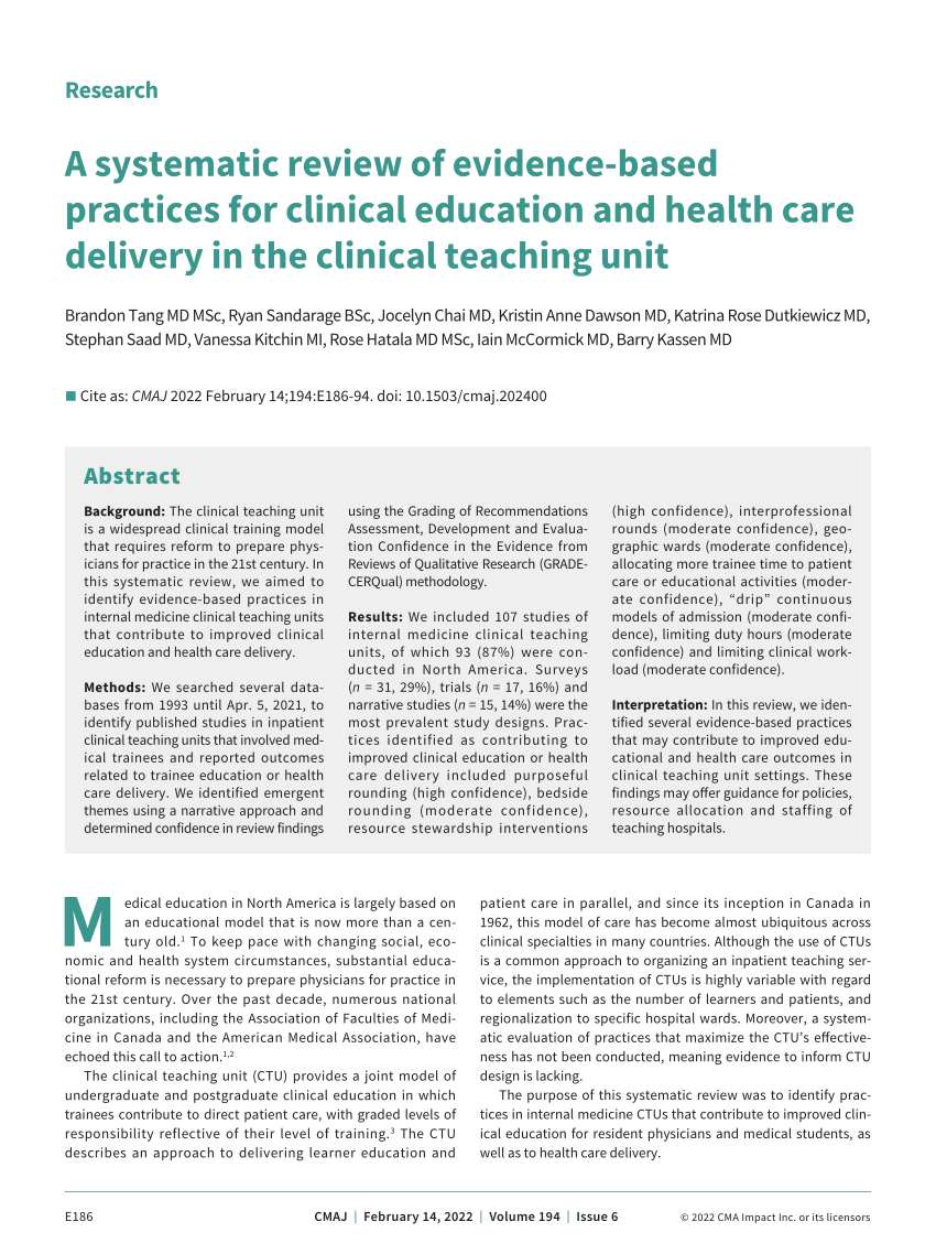 systematic review of peer teaching and learning in clinical education