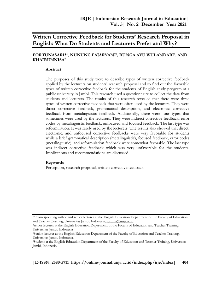 (PDF) Written Corrective Feedback for Students’ Research Proposal in ...