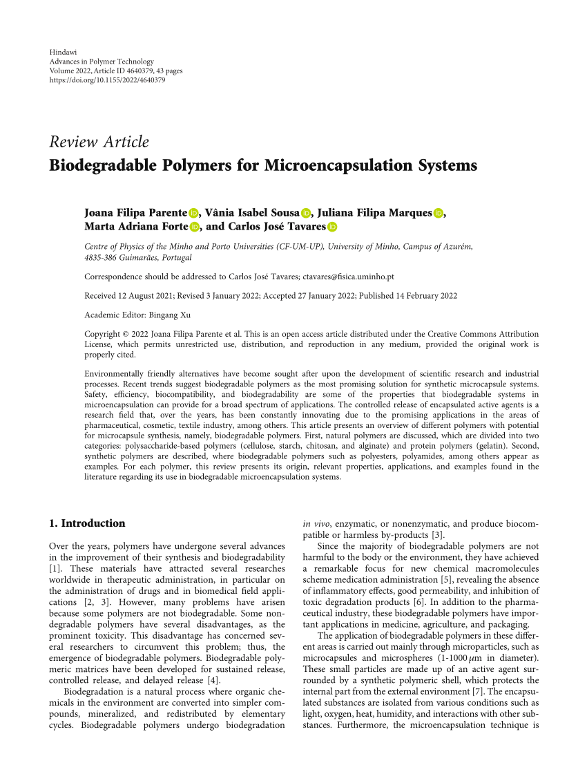 (PDF) Biodegradable Polymers for Microencapsulation Systems