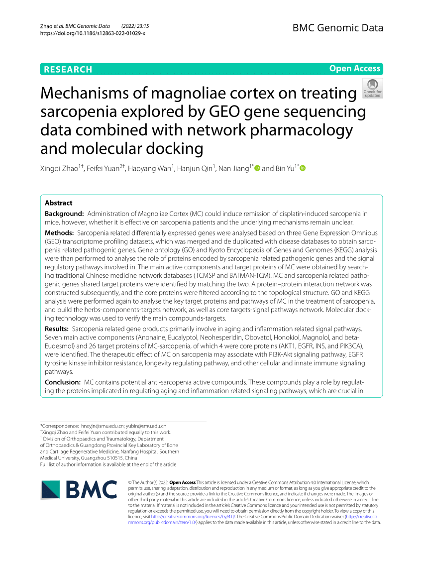 PDF) Mechanisms of magnoliae cortex on treating sarcopenia 