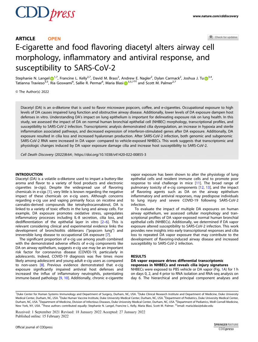 PDF E cigarette and food flavoring diacetyl alters airway cell