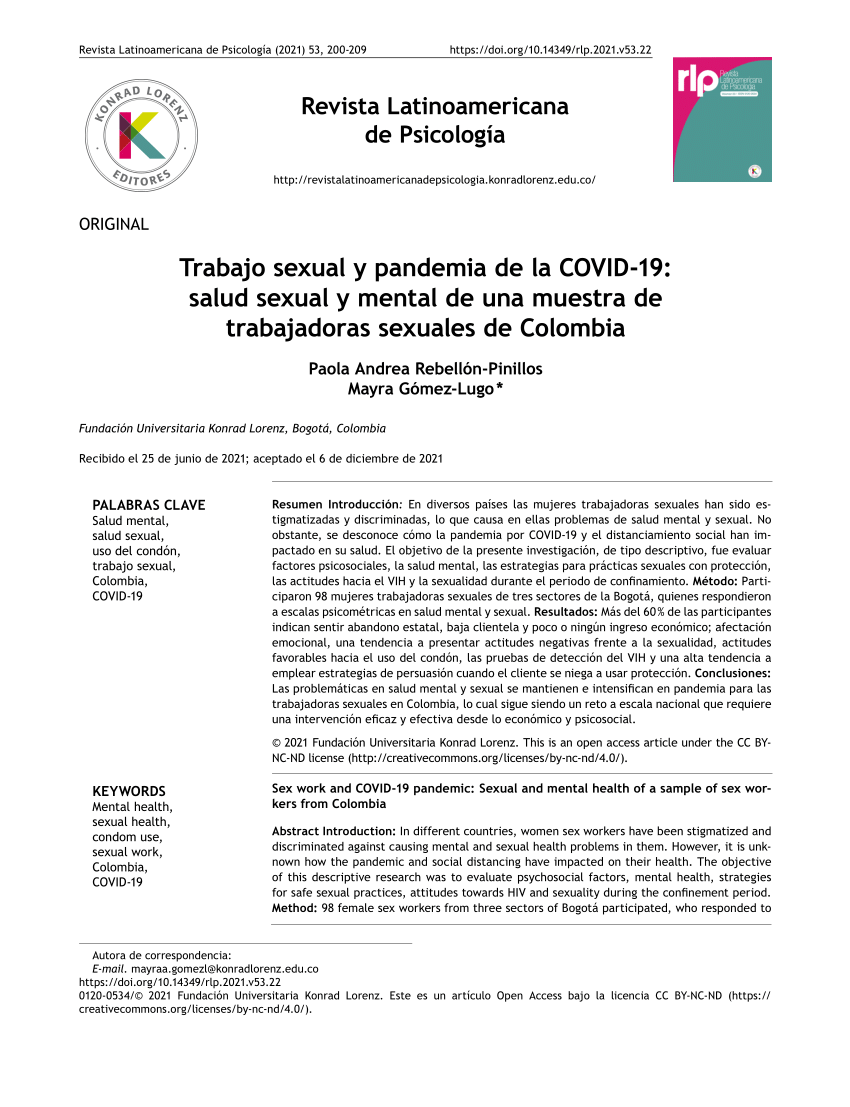 PDF Trabajo sexual y pandemia de la COVID 19 salud sexual y  