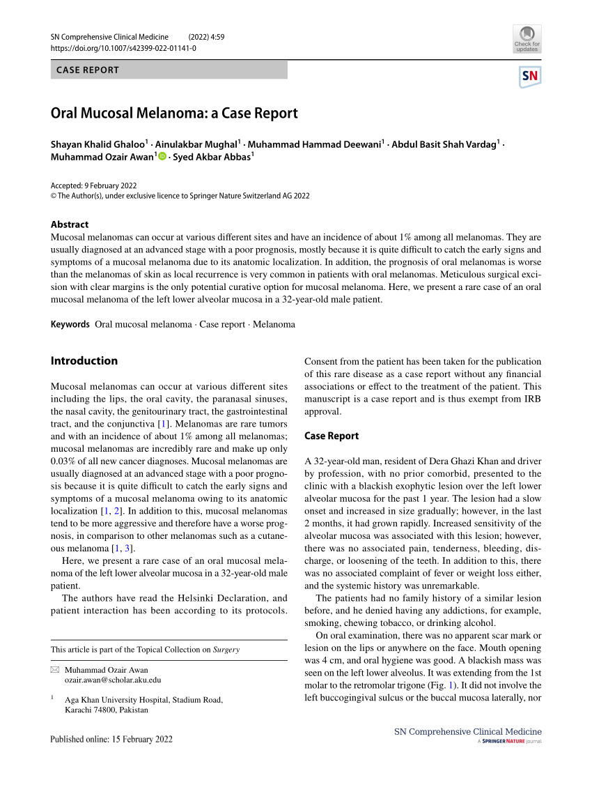 Pdf Oral Mucosal Melanoma A Case Report