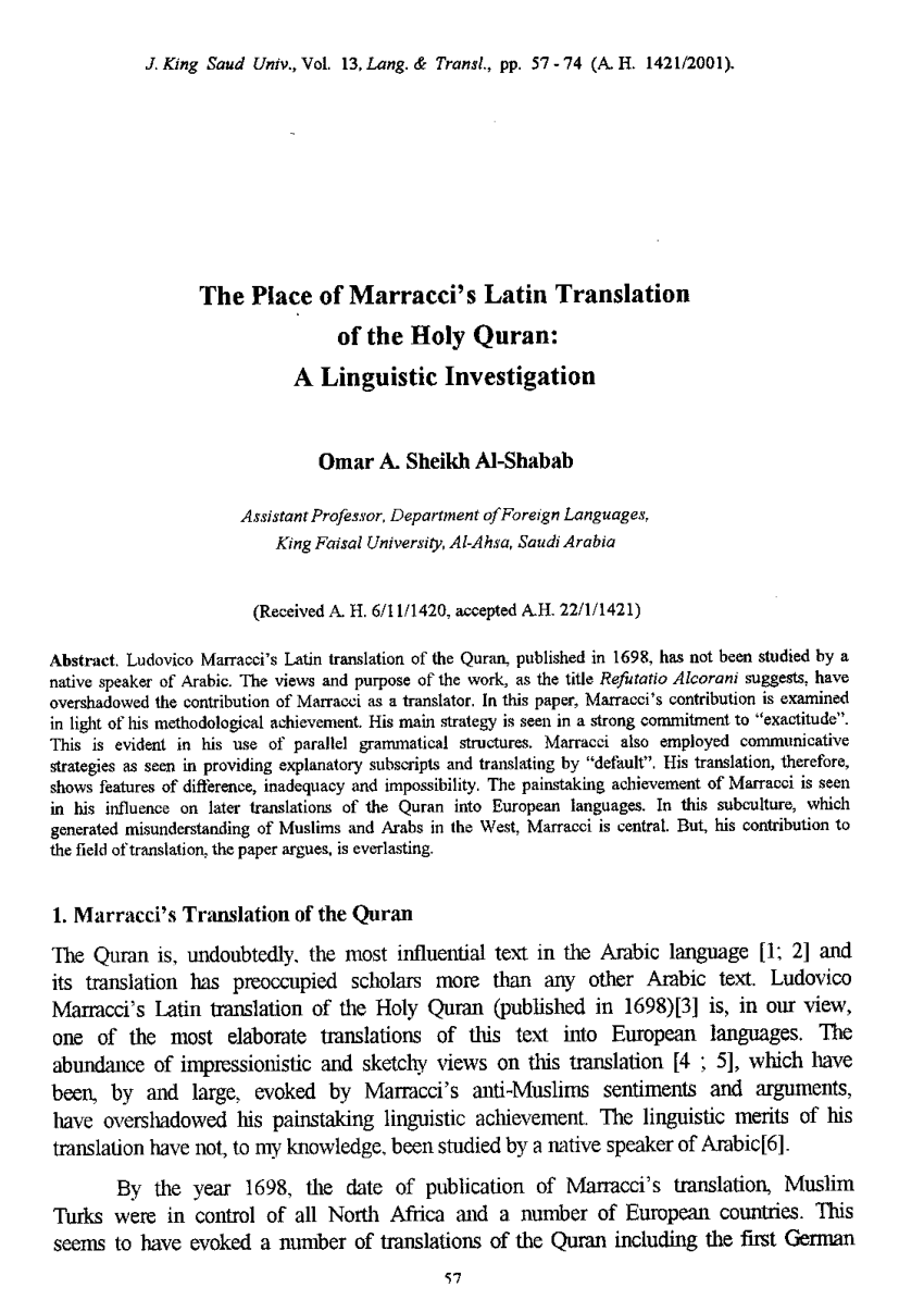 PDF) Only abstract published. 28. Omar Sheikh Al-Shabab 2012. Textual  Source and Assertion: Sale's Translation of the Holy Quran