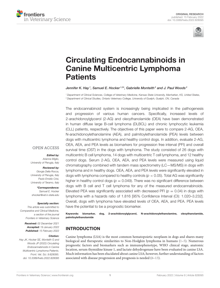 PDF Circulating Endocannabinoids in Canine Multicentric Lymphoma  