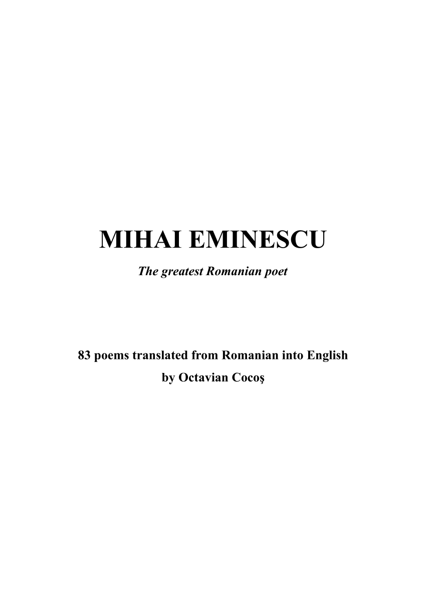 Pdf Mihai Eminescu Poems Translated Into English By Octavian Cocos