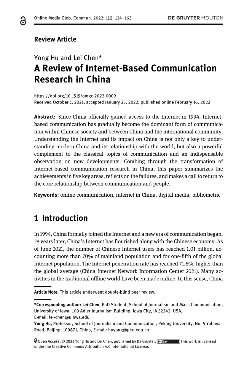 PDF) A Review of Internet-Based Communication Research in China