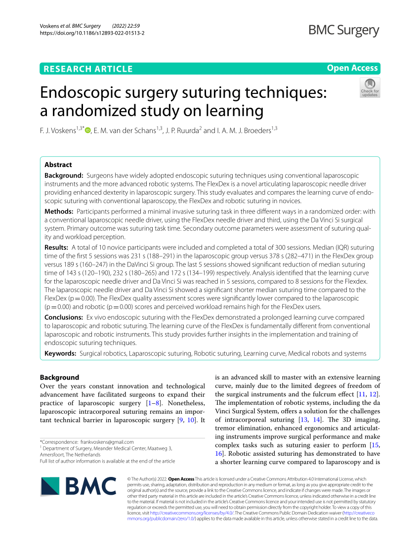 PDF) Endoscopic surgery suturing techniques: a randomized study on