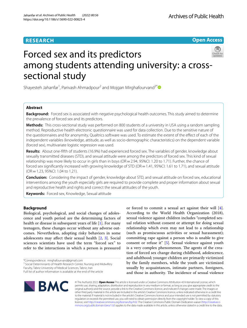 PDF) Forced sex and its predictors among students attending university: a  cross- sectional study