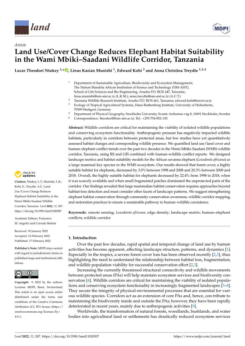 (PDF) Land Use/Cover Change Reduces Elephant Habitat Suitability in the