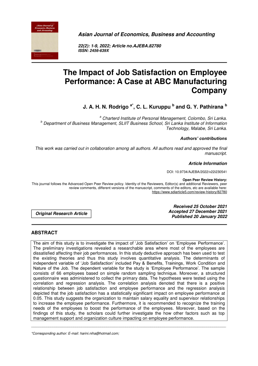research articles on job performance