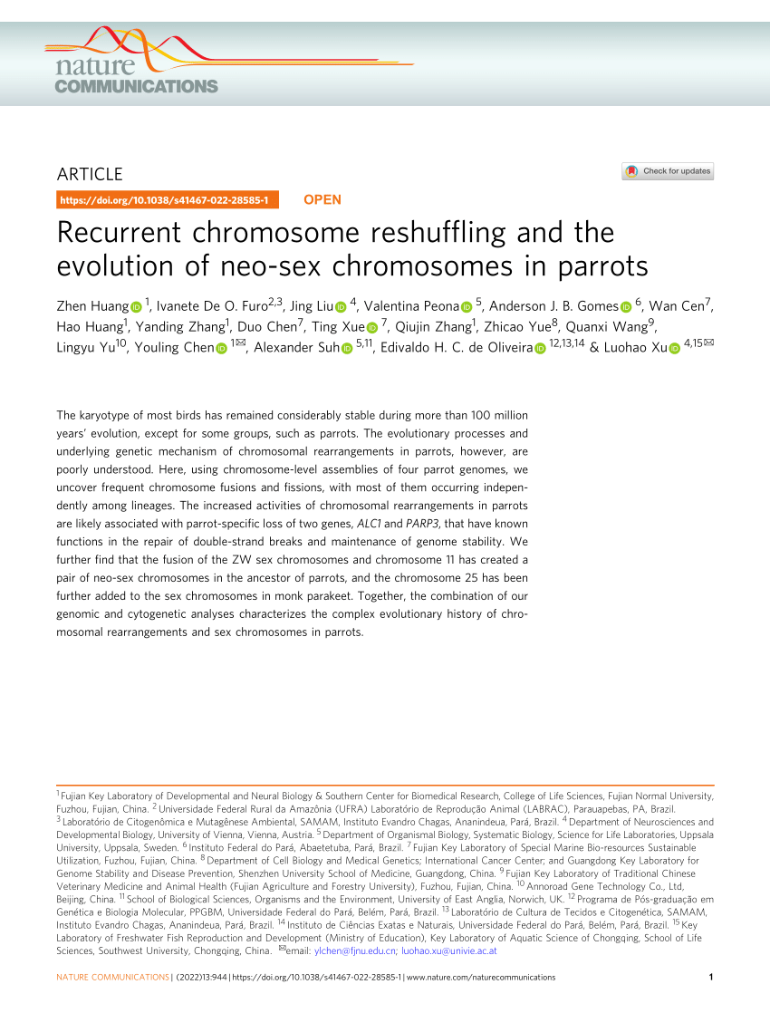 Pdf Recurrent Chromosome Reshuffling And The Evolution Of Neo Sex Chromosomes In Parrots 