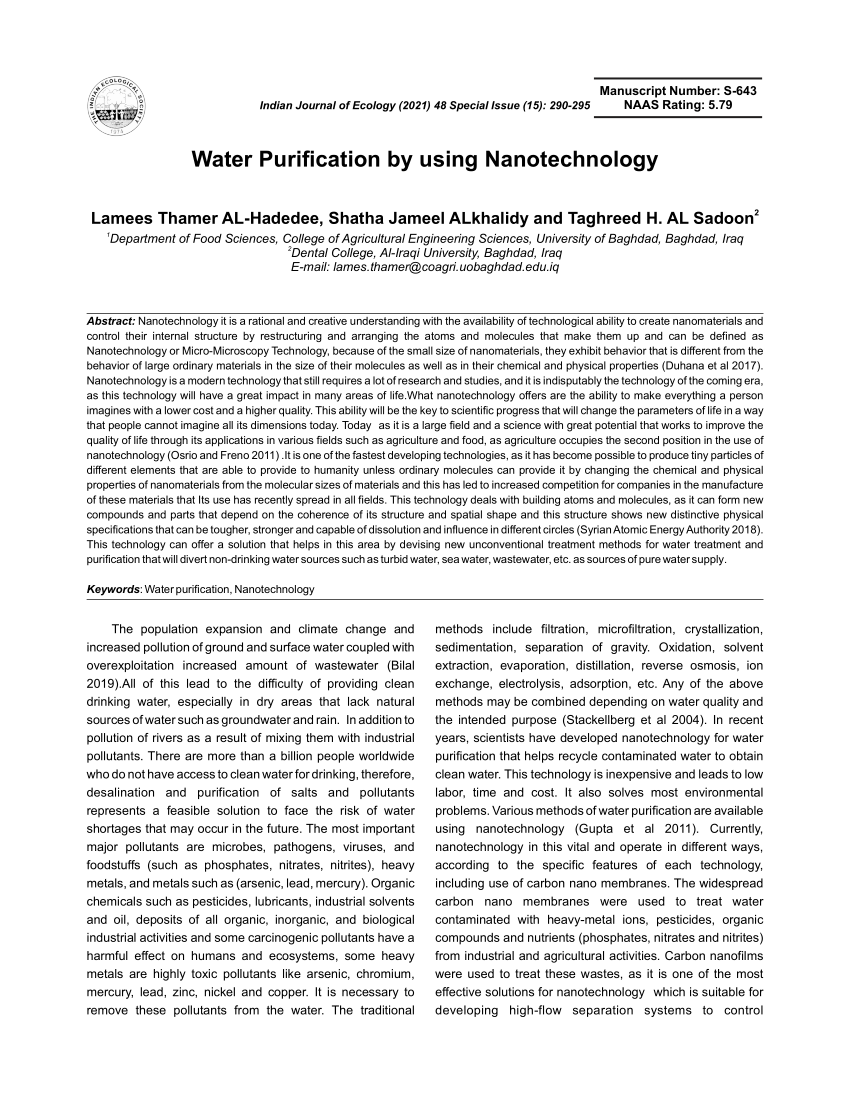 Pdf Water Purification By Using Nanotechnology