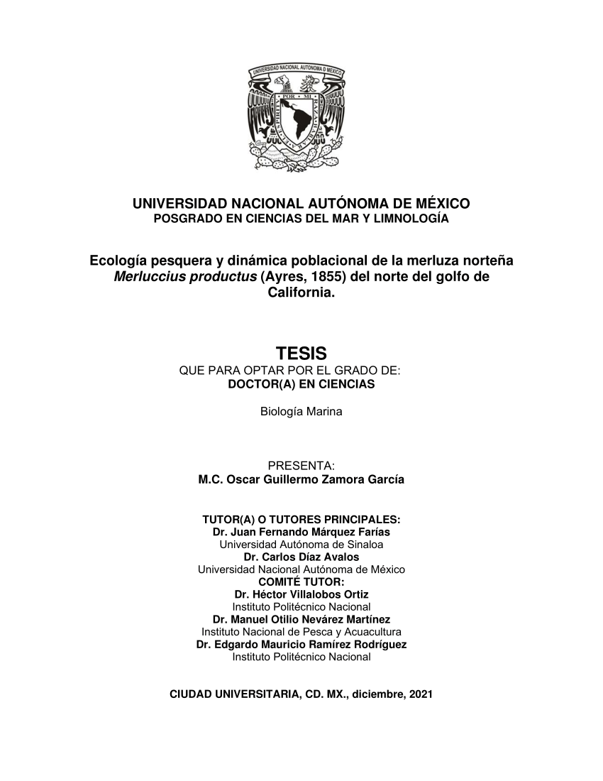 PDF) Ecología pesquera y dinámica poblacional de la merluza norteña  Merluccius productus (Ayres, 1855) del norte del golfo de California.