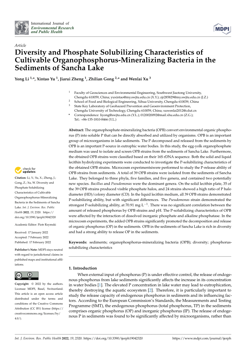 Pdf Diversity And Phosphate Solubilizing Characteristics Of Cultivable Organophosphorus 2595