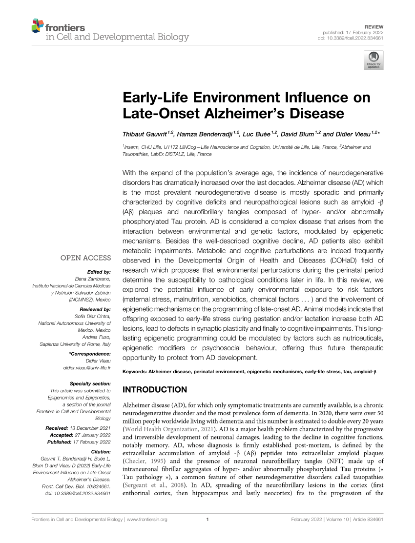 Frontiers  Epigenetics in Alzheimer's Disease