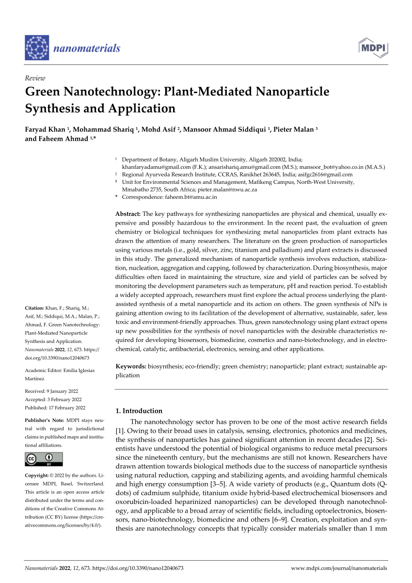 green nanotechnology research paper