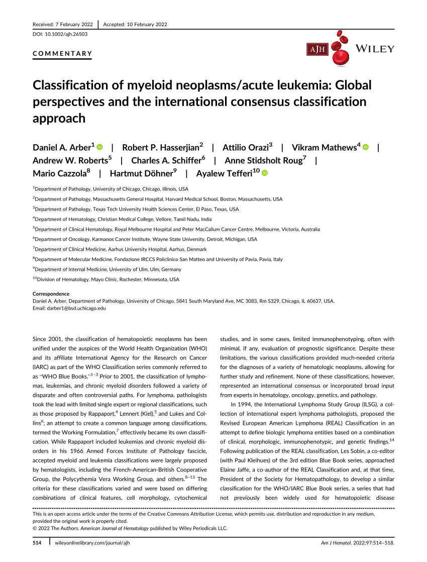 Pdf Classification Of Myeloid Neoplasmsacute Leukemia Global Perspectives And The 