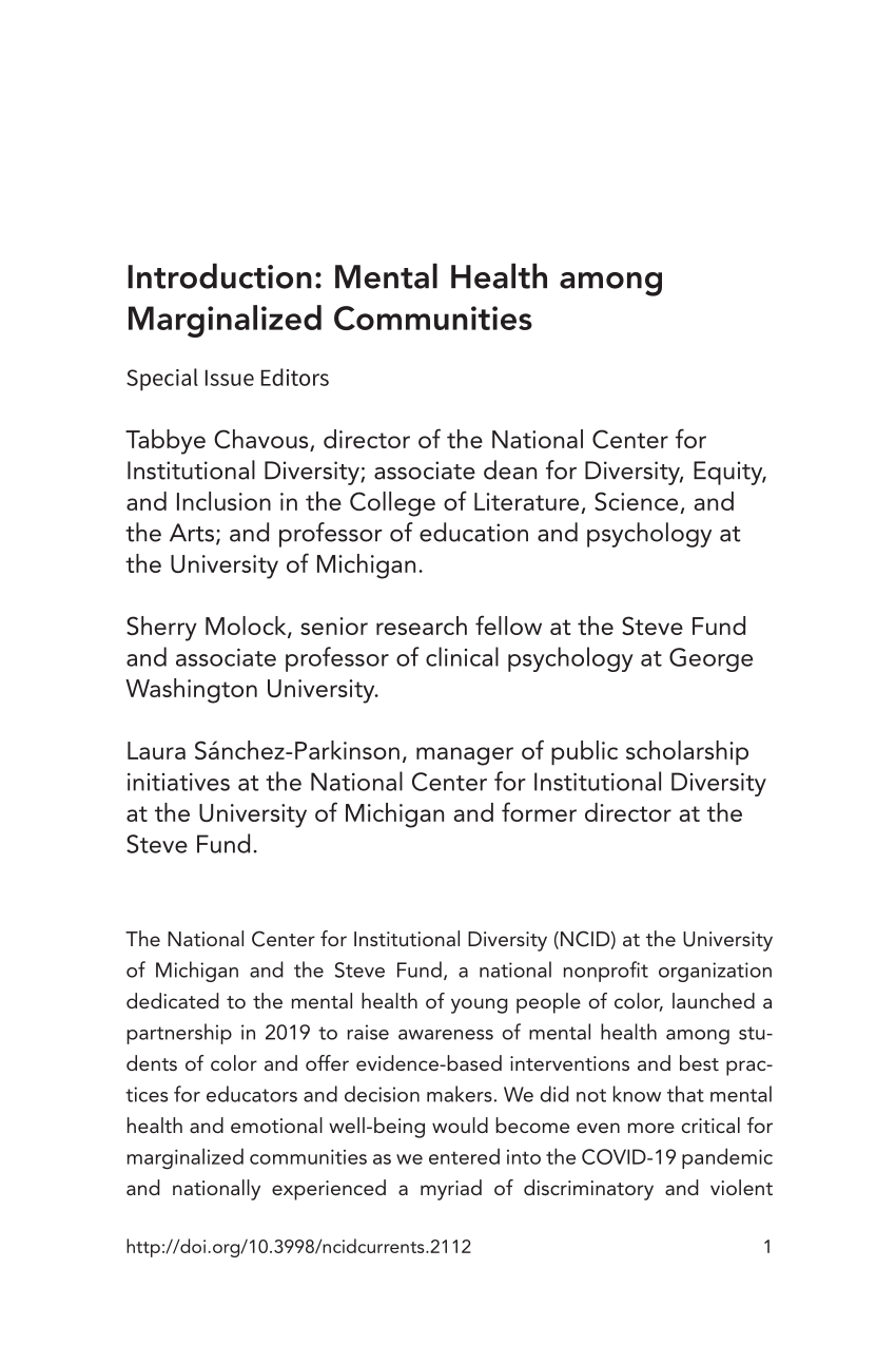 Pdf Introduction Mental Health Among Marginalized Communities