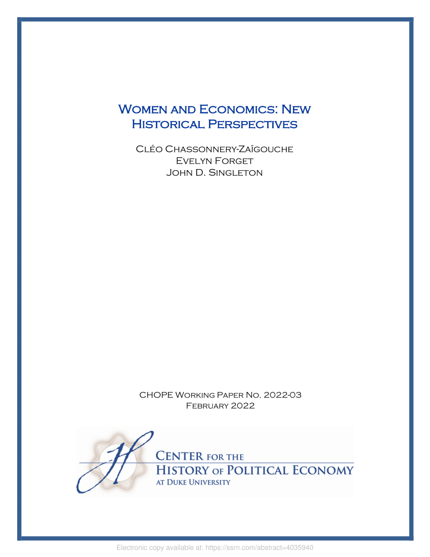 PDF Women and Economics New Historical Perspectives