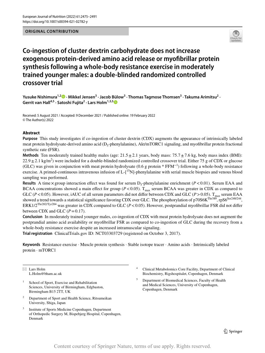 PDF) Co-ingestion of cluster dextrin carbohydrate does not