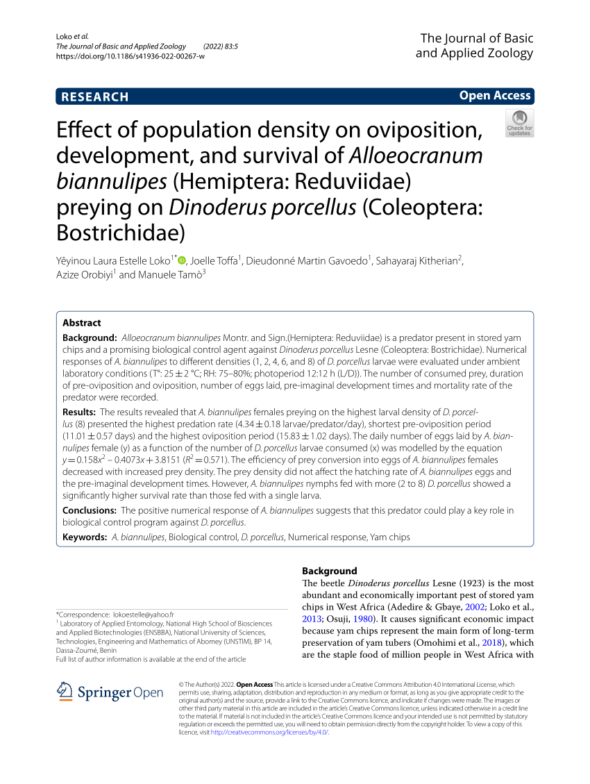 Pdf Effect Of Population Density On Oviposition Development And Survival Of Alloeocranum 0646