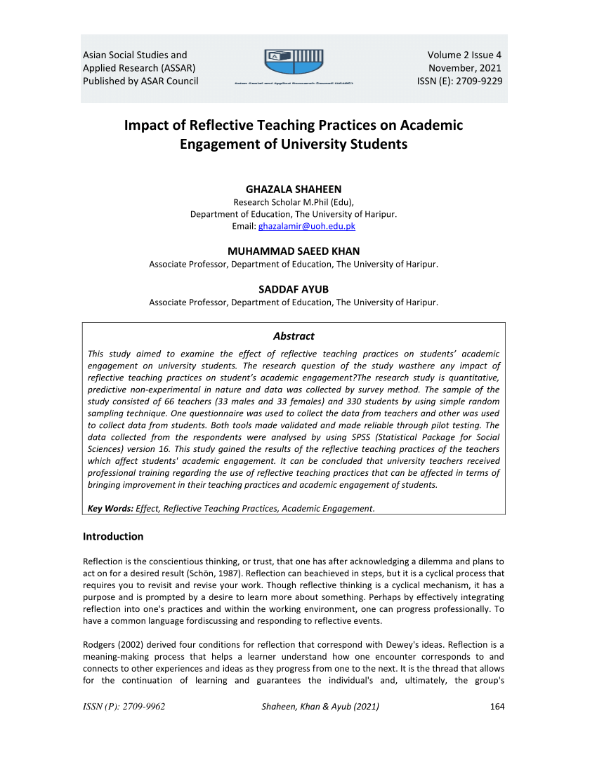 (PDF) Impact of Reflective Teaching Practices on Academic Engagement of ...
