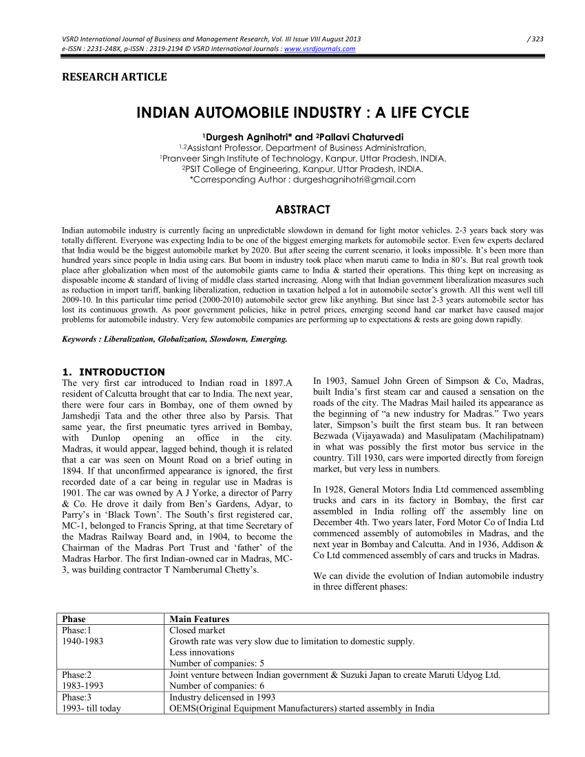 research paper on automobile industry in india