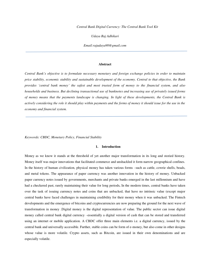 research paper on central bank digital currency
