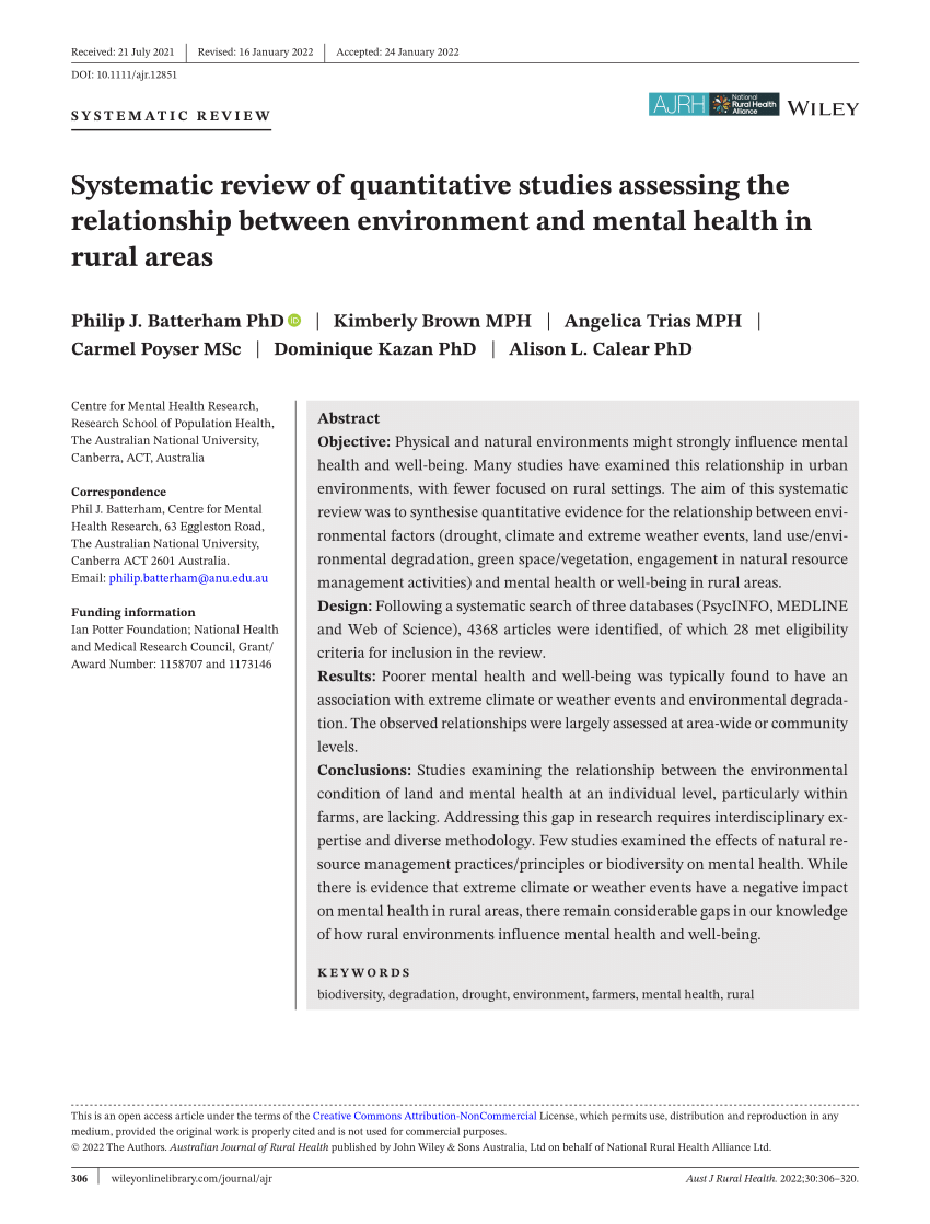 quantitative research on mental health