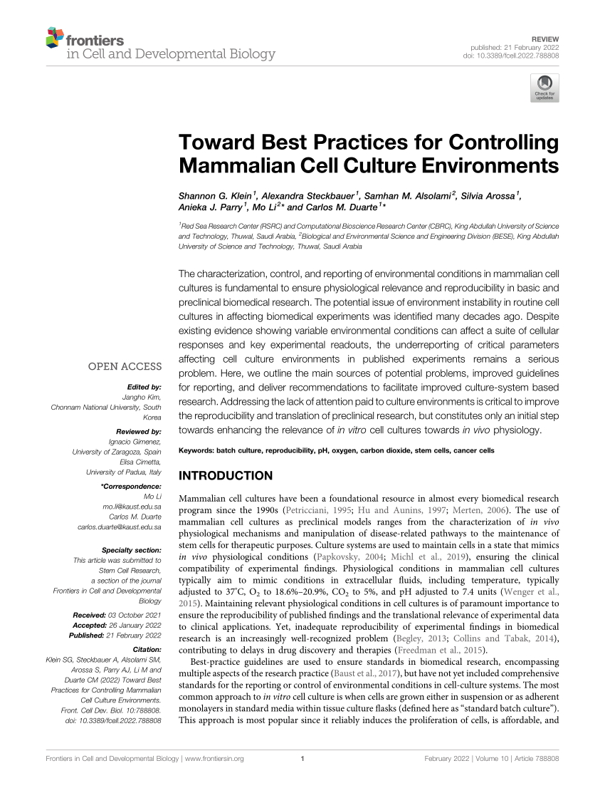 (PDF) Toward Best Practices for Controlling Mammalian Cell Culture