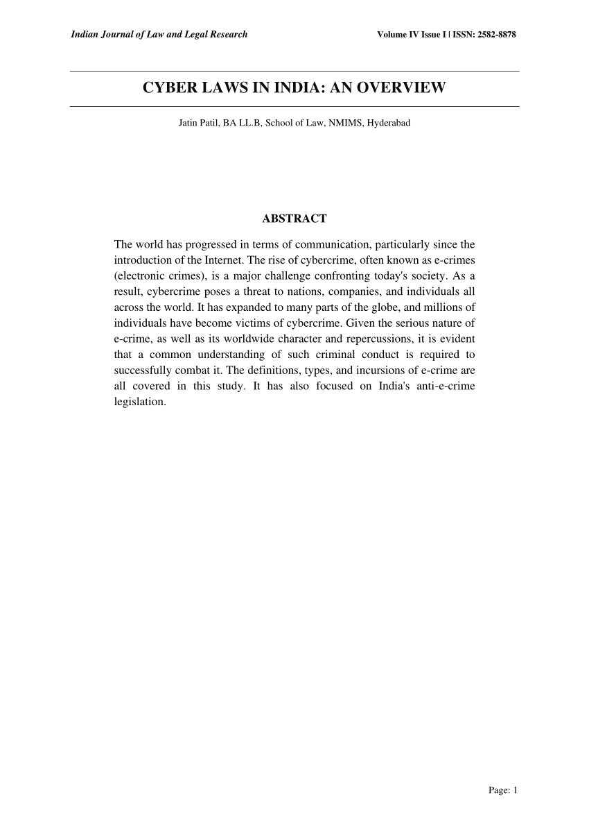 research paper on cyber law in india