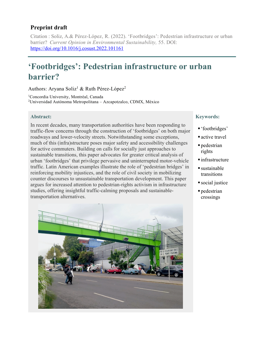 PDF) 'Footbridges': pedestrian infrastructure or urban barrier?