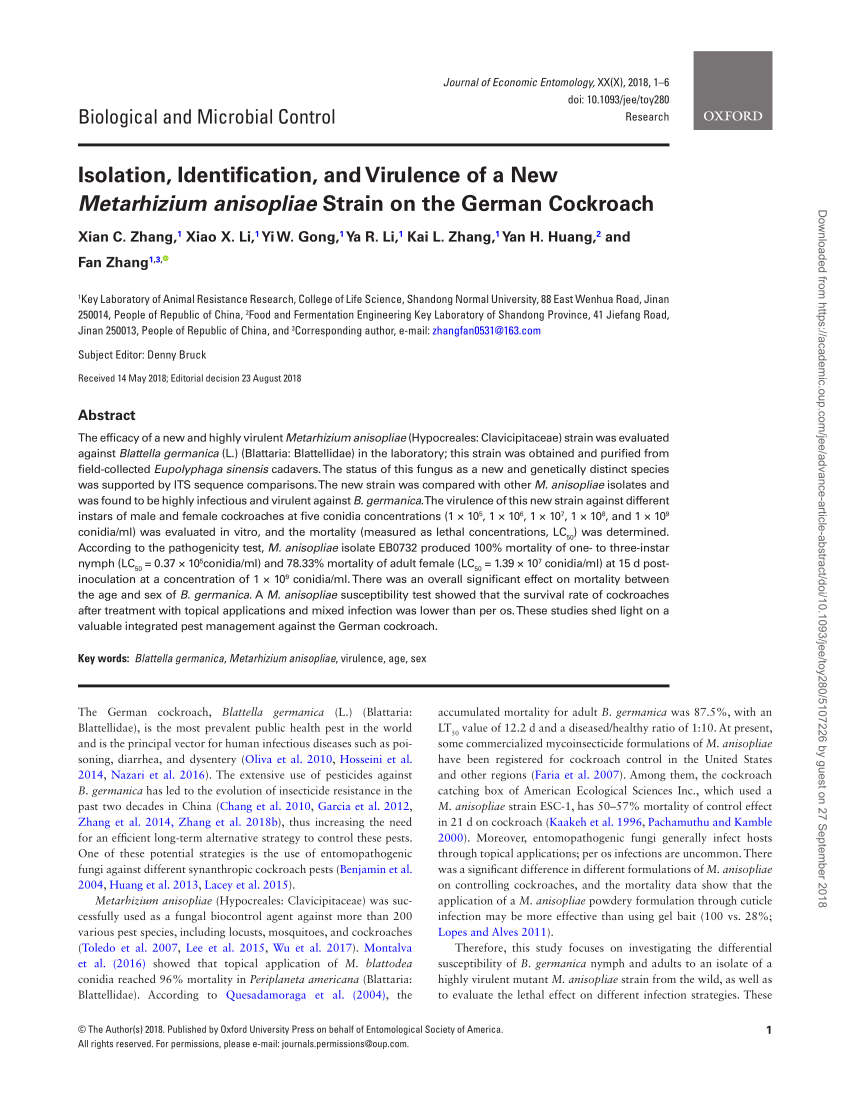 Pdf Isolation Identification And Virulence Of A New Metarhizium Anisopliae Strain On The