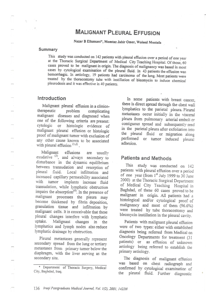 (PDF) Malgnant Pleural effusion