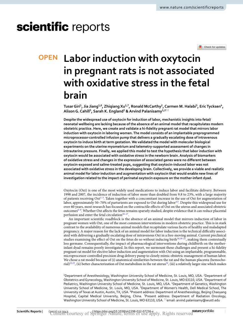 PDF) Labor induction with oxytocin in pregnant rats is not 