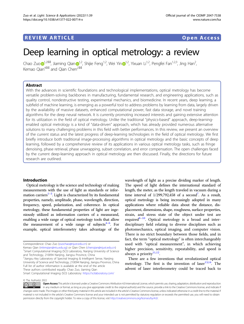 PDF) Deep learning in optical metrology: a review