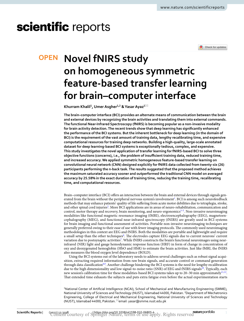 PDF) Novel fNIRS study on homogeneous symmetric feature-based transfer  learning for brain–computer interface